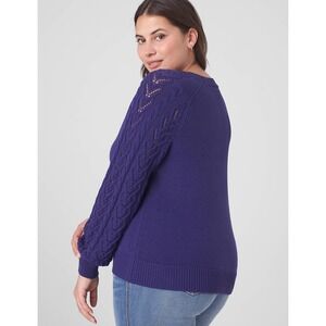 Lane Bryant Women's 14/16 Blue Crew Neck Pointelle Pullover Wool Blend Sweater